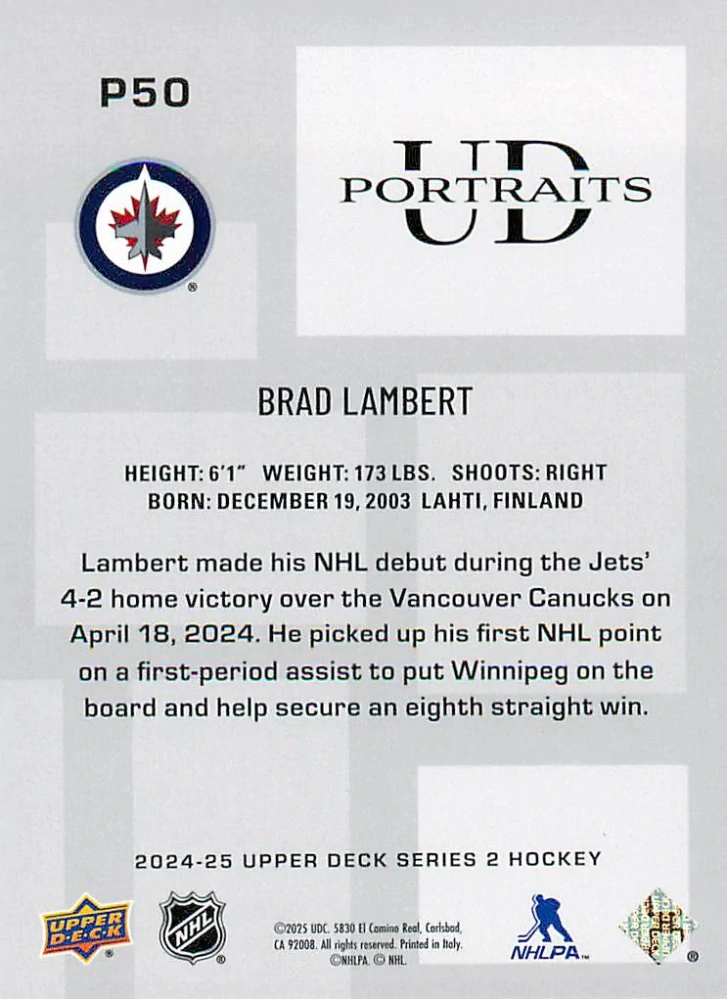 2024-25 UD Series 2 - Brad Lambert - UD Portraits #P50
