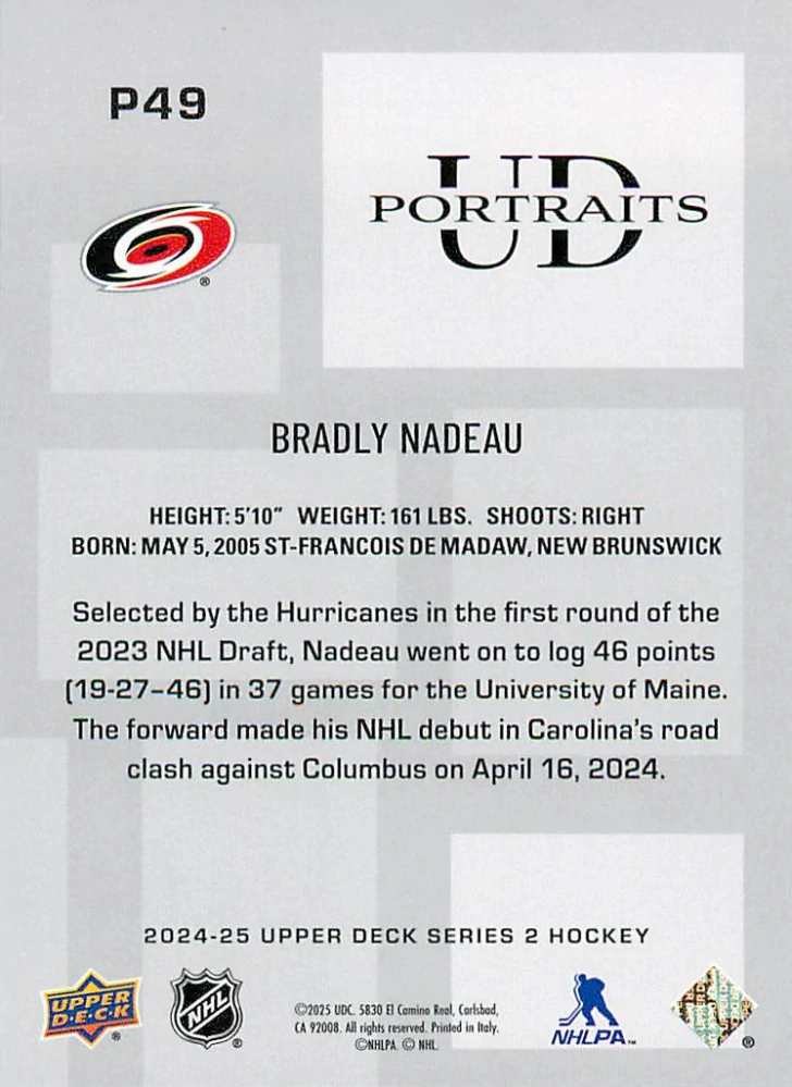 2024-25 UD Series 2 - Bradley Nadeau - UD Portraits #P49