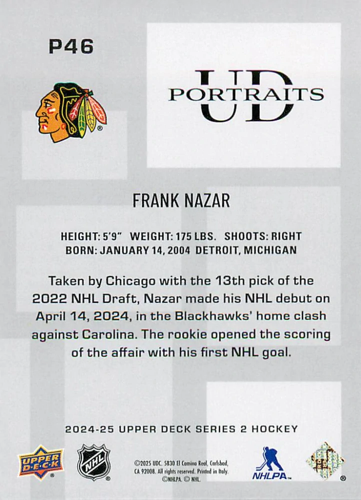 2024-25 UD Series 2 - Frank Nazar - UD Portraits #P46