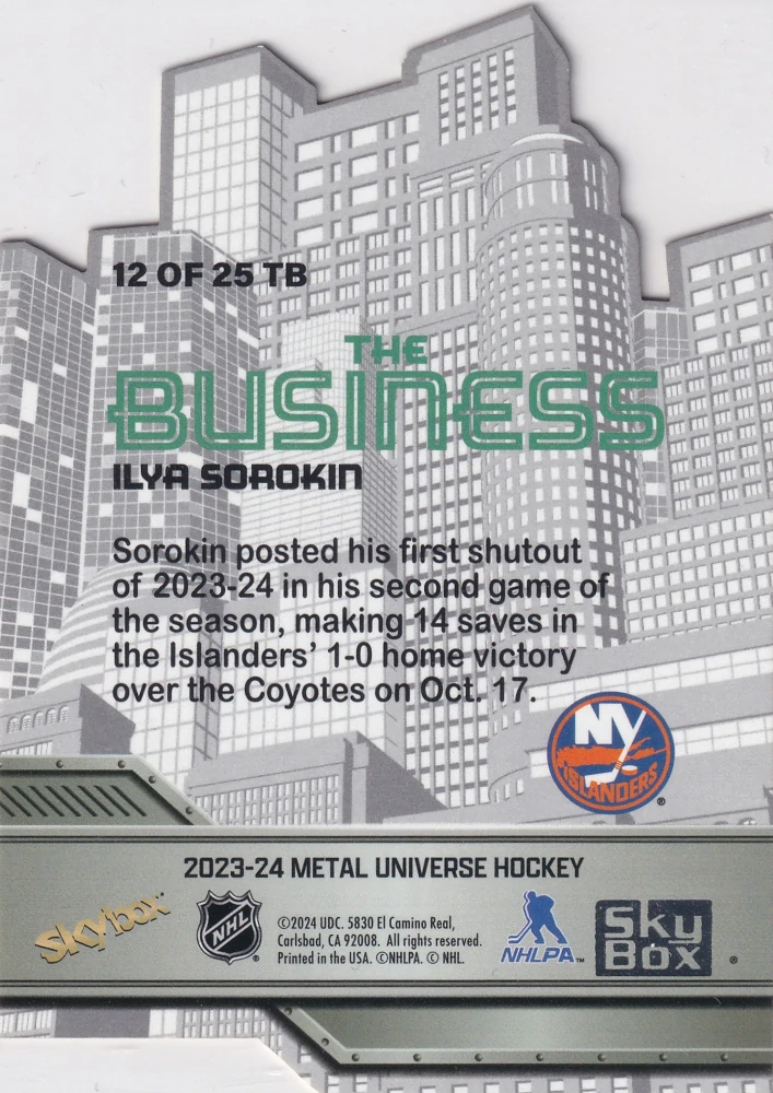 2023-24 UD Skybox Metal Universe - Ilya Sorokin - The Business #12