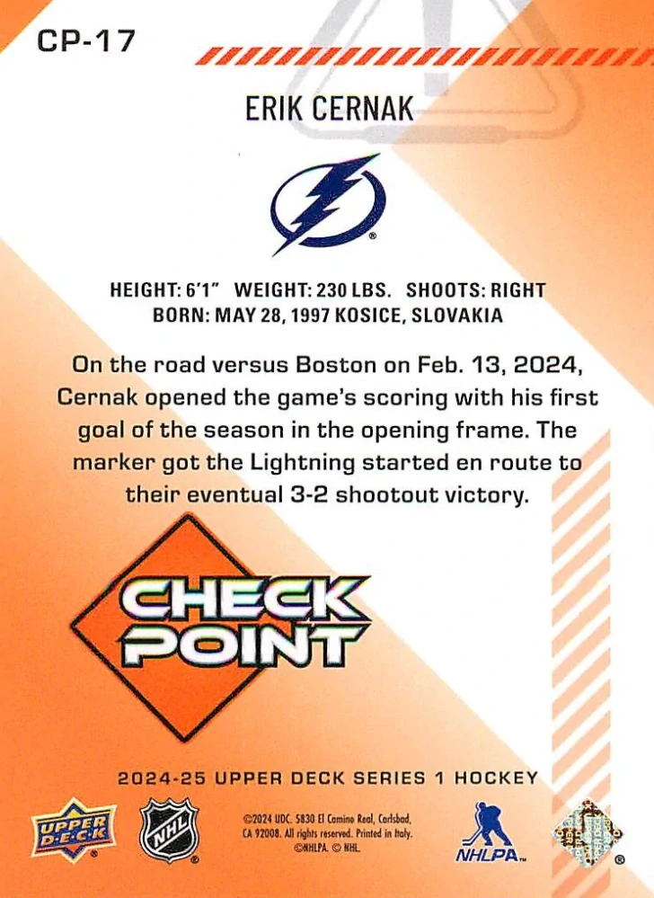 2024-25 UD Series 1 - Erik Černák - Check Point #CP-17