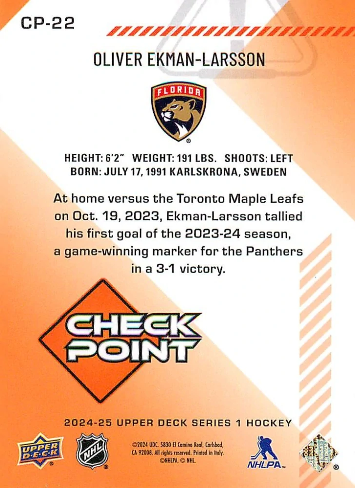2024-25 UD Series 1 - Oliver Ekman-Larsson - Check Point #CP-22