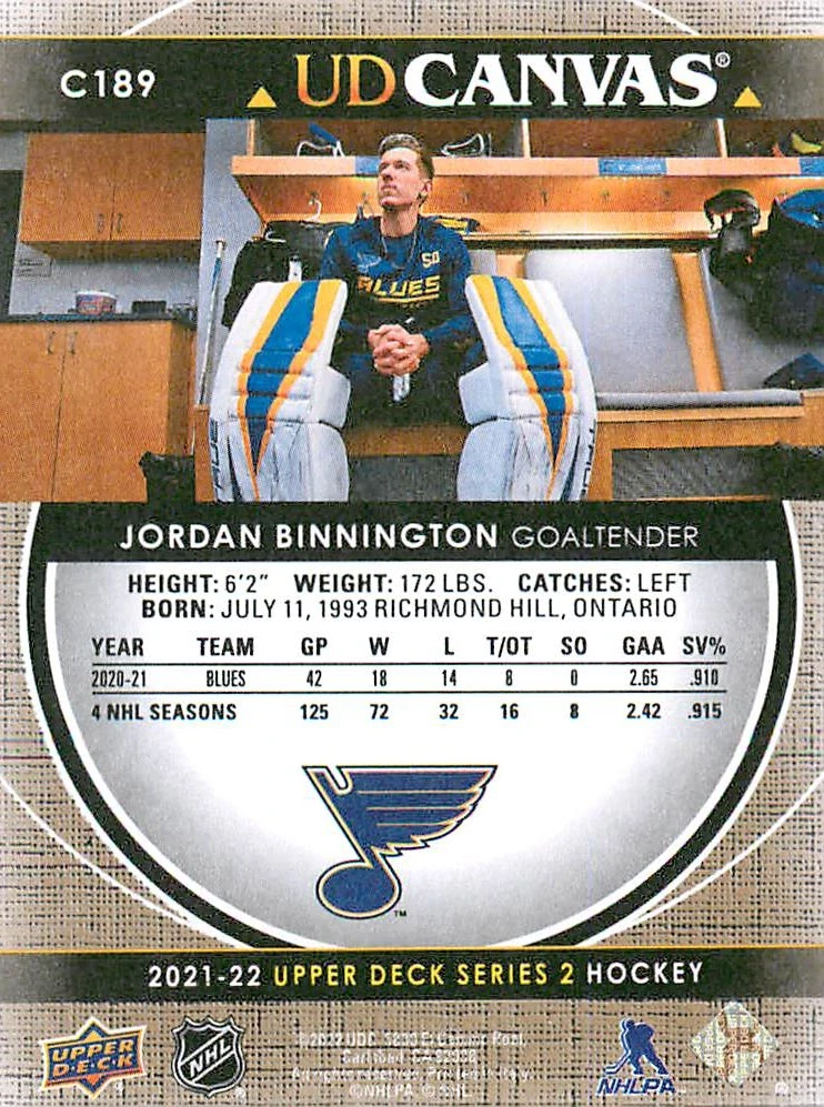 2021-22 UD Series 2 - Jordan Binnington - Canvas #C189