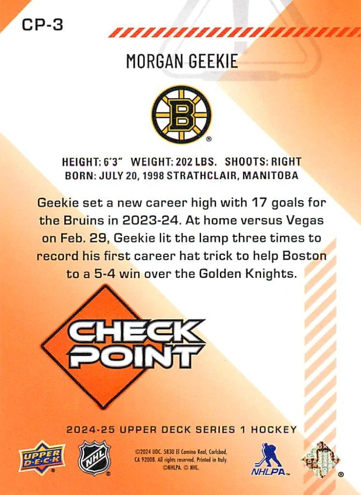 2024-25 UD Series 1 - Morgan Geekie - Check Point #CP-3
