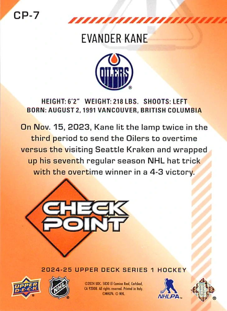 2024-25 UD Series 1 - Evander Kane - Check Point #CP-7