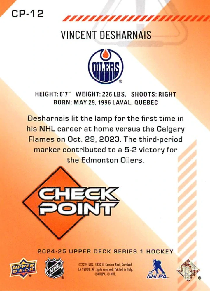 2024-25 UD Series 1 - Vincent Desharnais - Check Point #CP-12