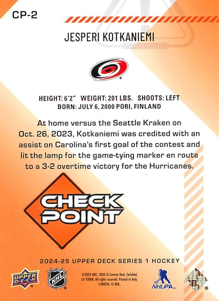 2024-25 UD Series 1 - Jesperi Kotkaniemi - Check Point #CP-2