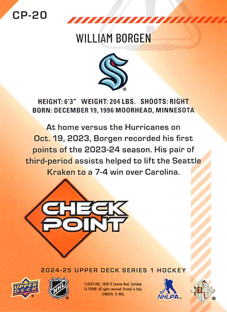 2024-25 UD Series 1 - William Borgen - Check Point #CP-20