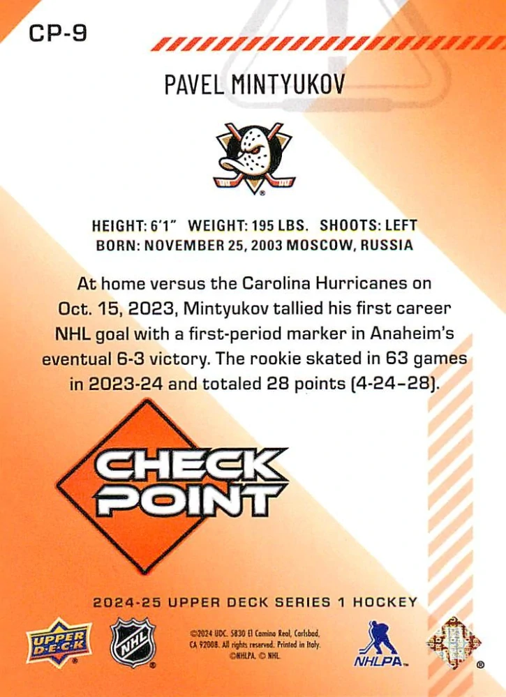 2024-25 UD Series 1 - Pavel Mintyukov - Check Point #CP-9
