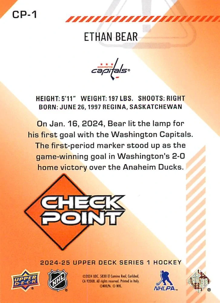 2024-25 UD Series 1 - Ethan Bear - Check Point #CP-1