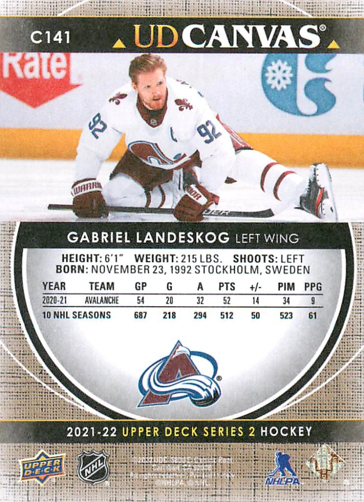 2021-22 UD Series 2 - Gabriel Landeskog - Canvas #C141