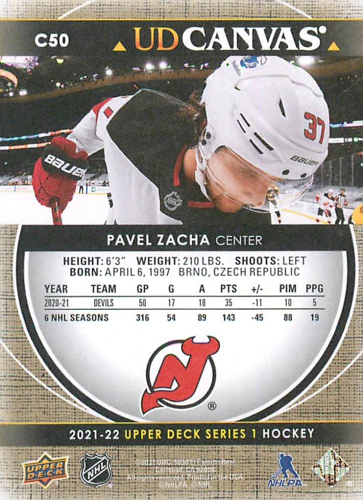 2021-22 UD Series 1 - Pavel Zacha - Canvas #C50