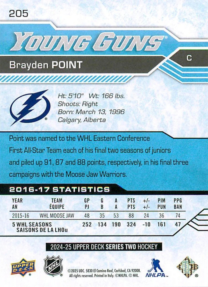 2024-25 UD Series 2 - Brayden Point - Young Guns Renewed #205