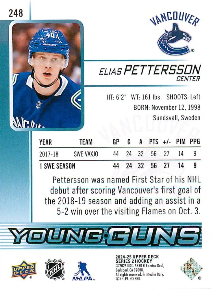 2024-25 UD Series 2 - Elias Pettersson - Young Guns Renewed #248