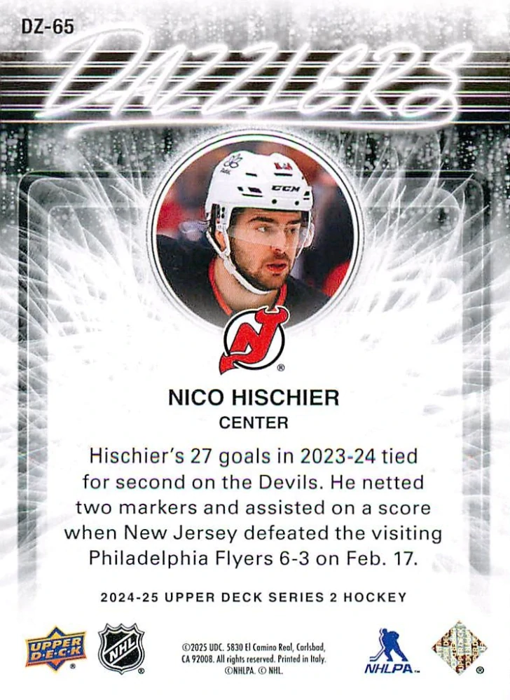2024-25 UD Series 2 - Nico Hischier - Dazzlers Blue #DZ-65