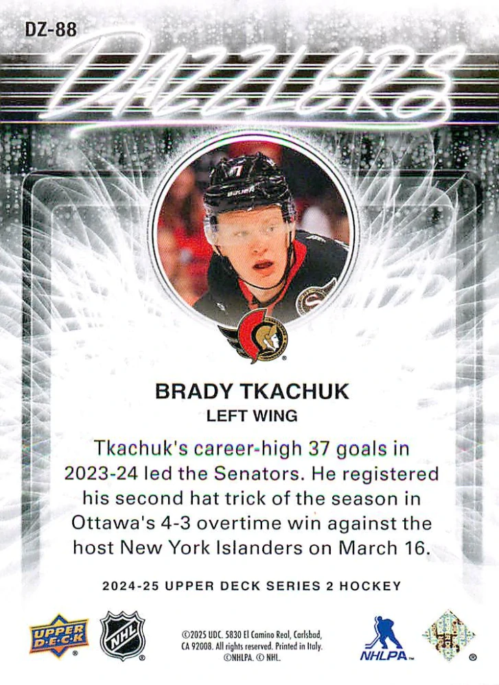2024-25 UD Series 2 - Brady Tkachuk - Dazzlers Orange #DZ-88