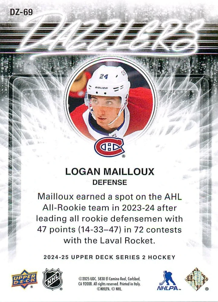 2024-25 UD Series 2 - Logan Mailloux - Dazzlers Orange #DZ-69