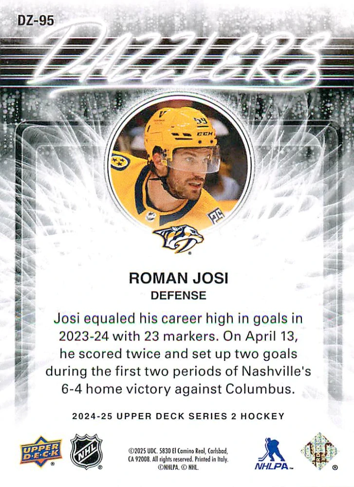 2024-25 UD Series 2 - Roman Josi - Dazzlers Orange #DZ-95