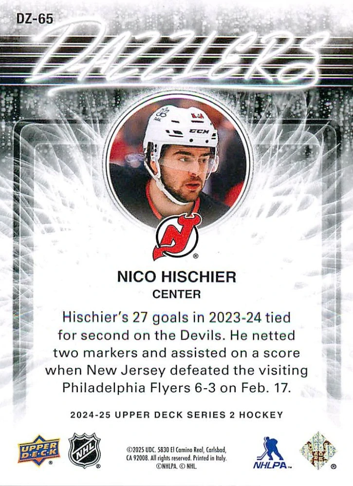 2024-25 UD Series 2 - Nico Hischier - Dazzlers Orange #DZ-65