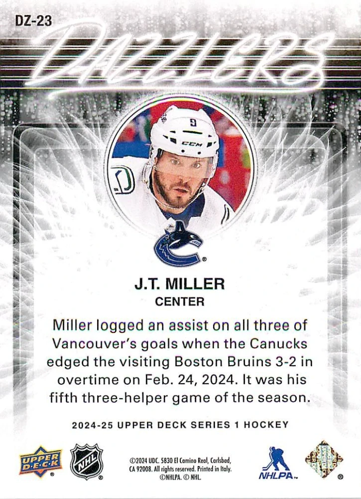 2024-25 UD Series 1 - J.T. Miller - Dazzlers Blue #DZ-23