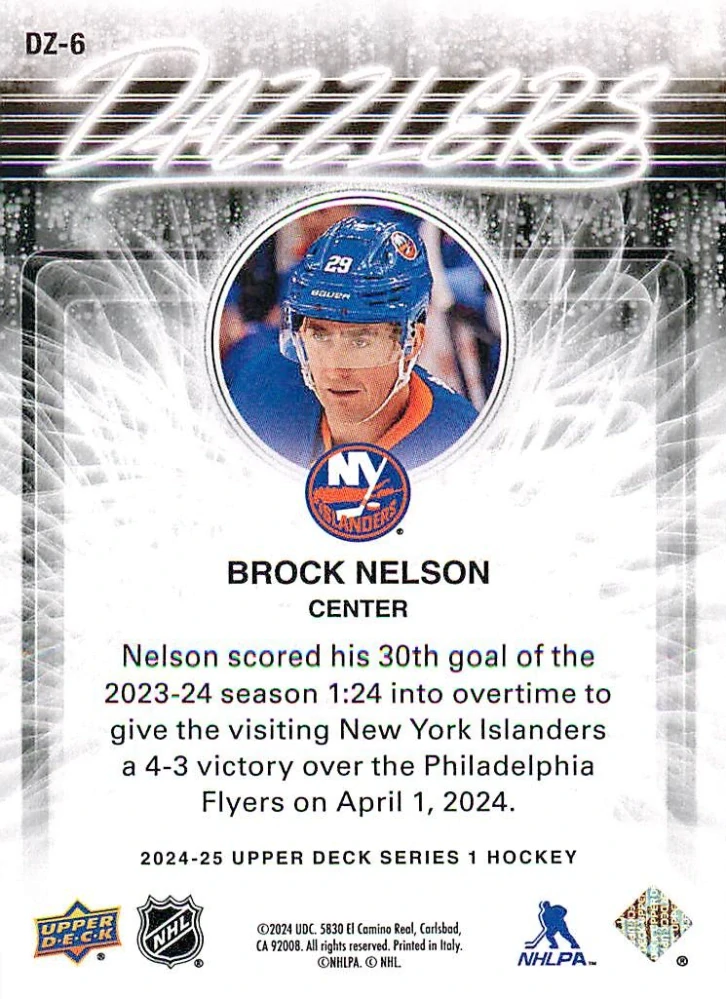 2024-25 UD Series 1 - Brock Nelson - Dazzlers Blue #DZ-6