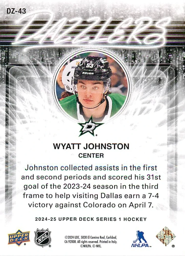 2024-25 UD Series 1 - Wyatt Johnston - Dazzlers Blue #DZ-43