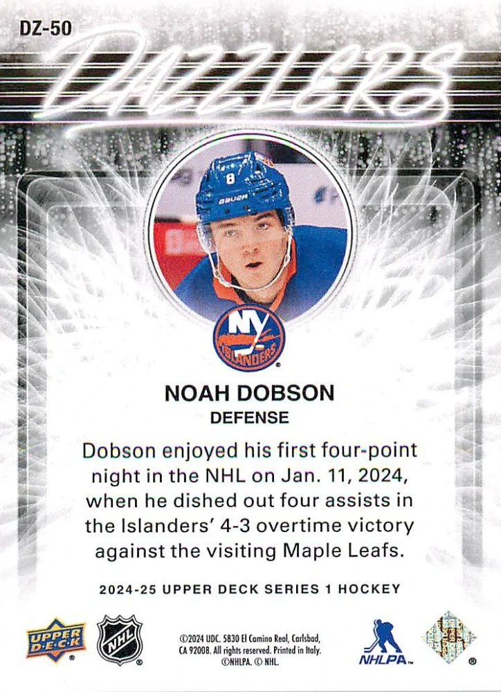 2024-25 UD Series 1 - Noah Dobson - Dazzlers Blue #DZ-50