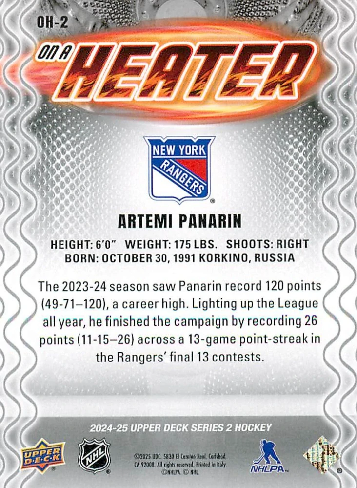 2024-25 UD Series 2 - Artemi Panarin - On A Heater #OH-2