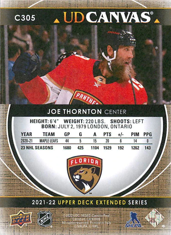 2021-22 UD Extended Series - Joe Thornton - Canvas #C305