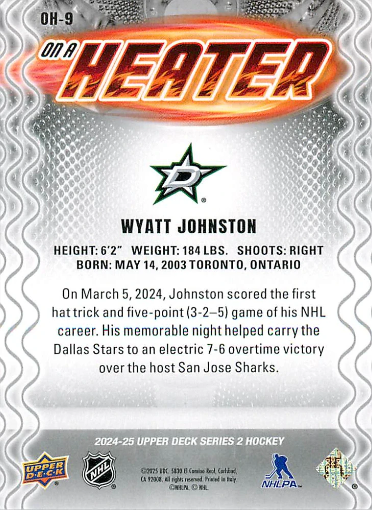 2024-25 UD Series 2 - Wyatt Johnston - On A Heater #OH-9