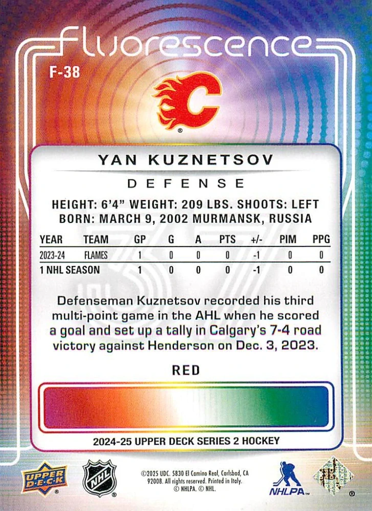 2024-25 UD Series 2 - Yan Kuznetsov - Fluorescence Red #F-38