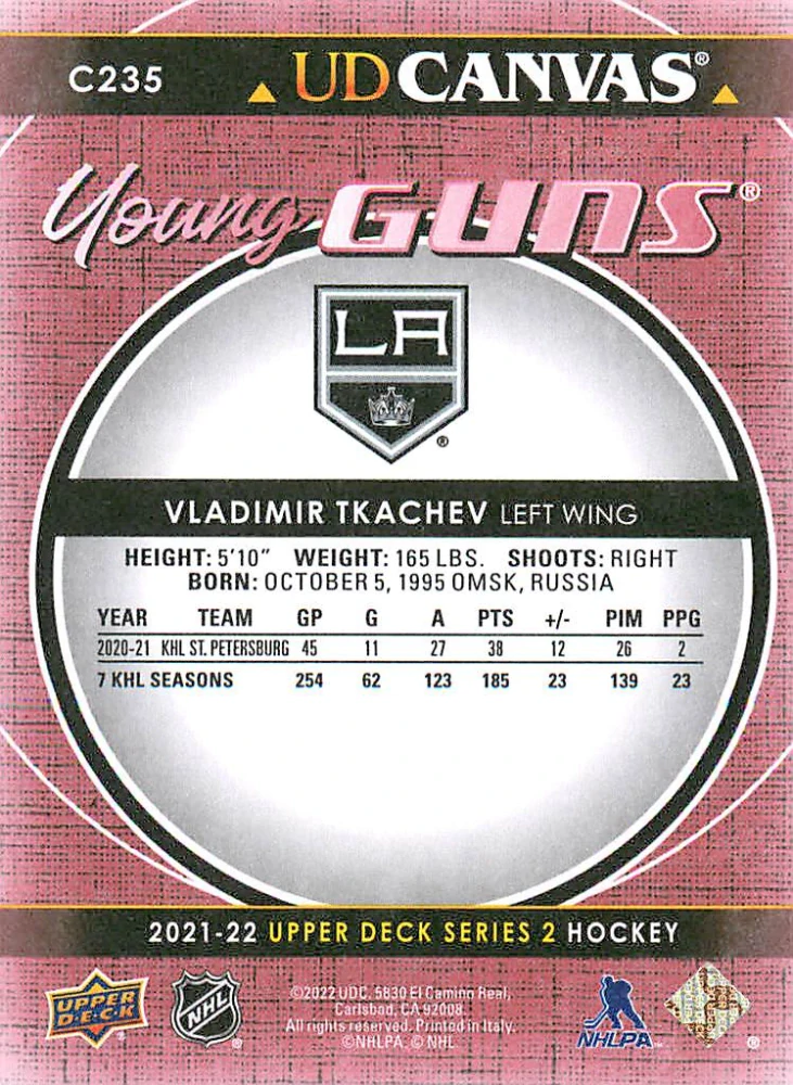 2021-22 UD Series 2 - Vladimir Tkachev - Young Guns Canvas #C235