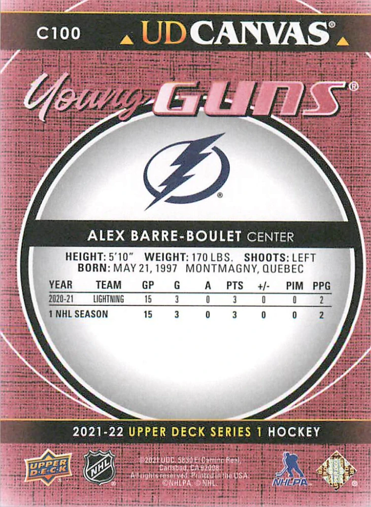 2021-22 UD Series 1 - Alex Barre-Boulet - Young Guns Canvas #C100