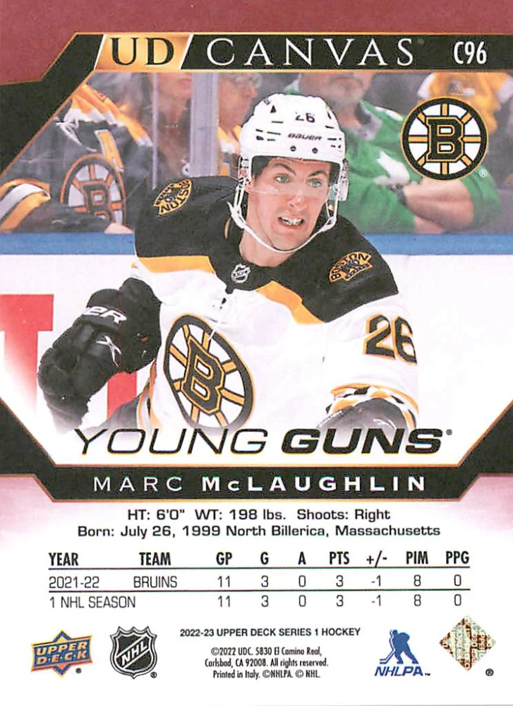 2022-23 UD Series 1 - Marc McLaughlin - Young Guns Canvas #C96