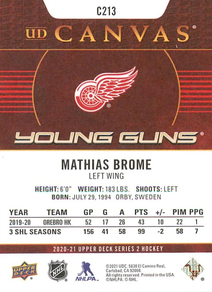2020-21 UD Series 2 - Mathias Brome - Young Guns Canvas #C213