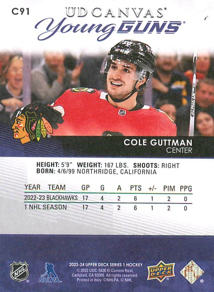 2023-24 UD Series 1 - Cole Guttman - Young Guns Canvas #C91