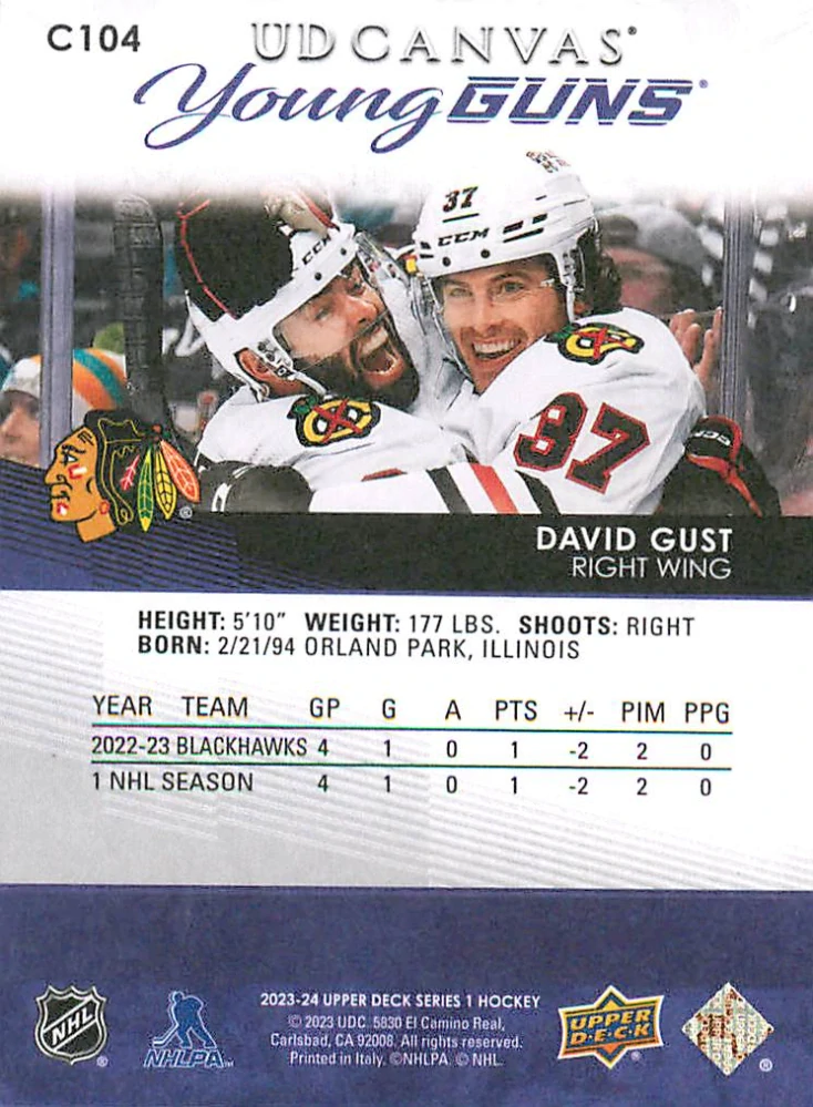 2023-24 UD Series 1 - David Gust - Young Guns Canvas #C104