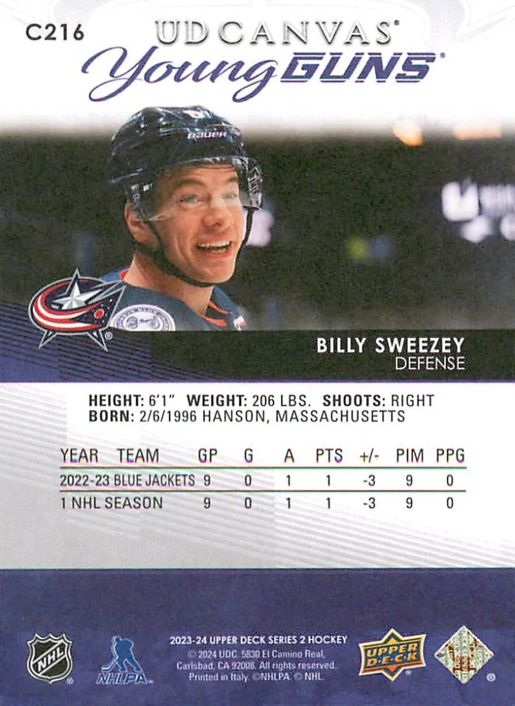 2023-24 UD Series 2 - Billy Sweezey - Young Guns Canvas #C216
