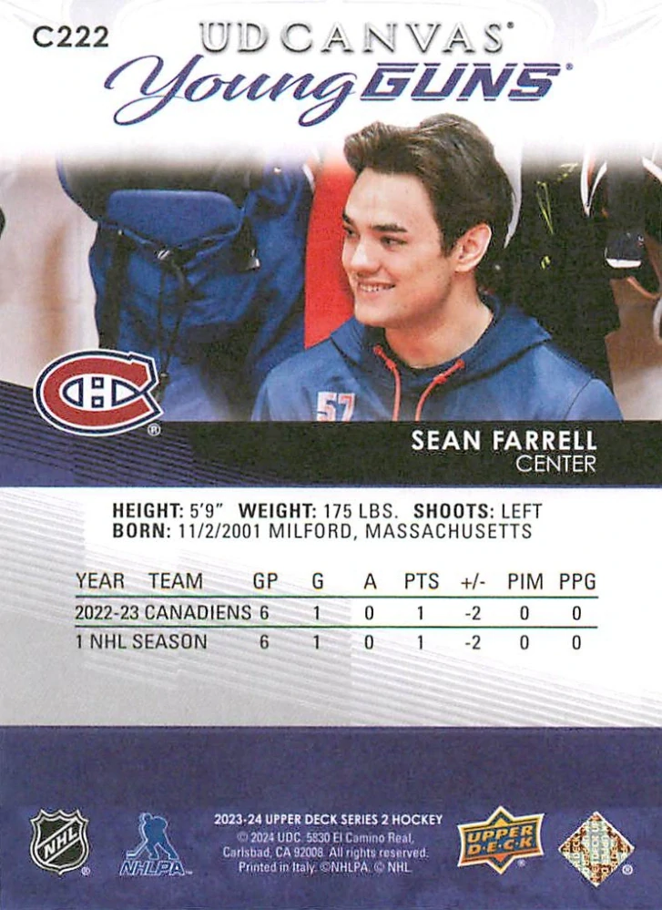 2023-24 UD Series 2 - Sean Farrell - Young Guns Canvas #C222