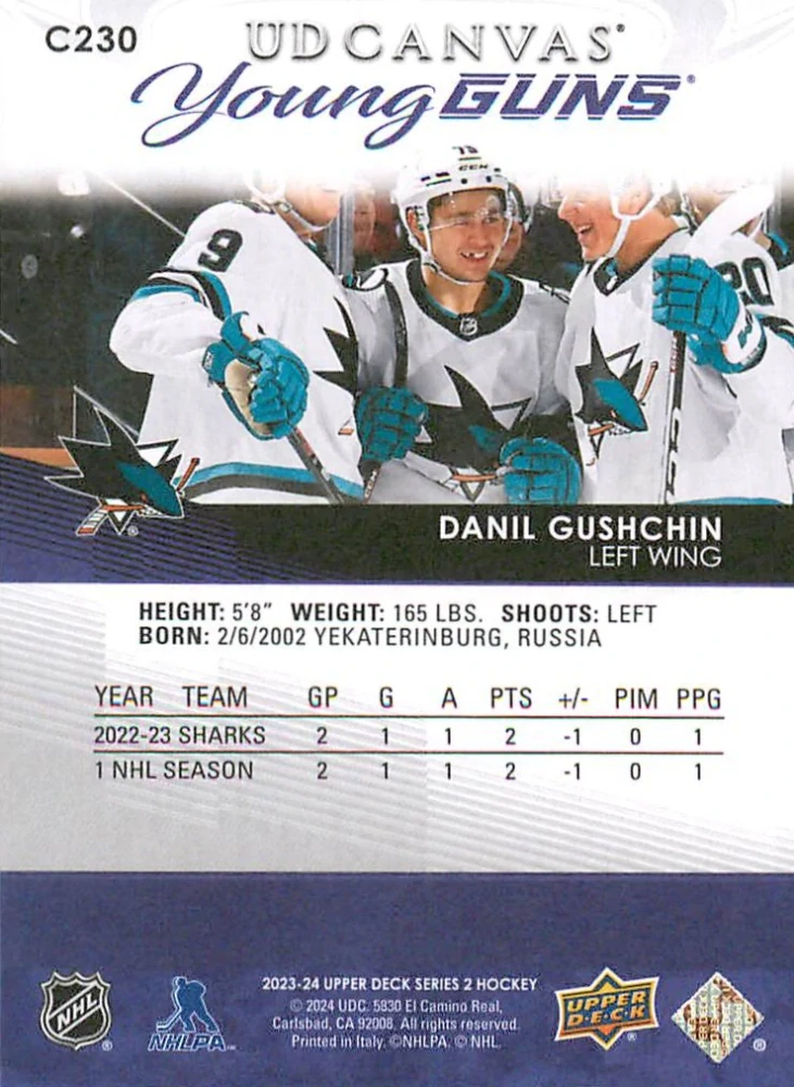 2023-24 UD Series 2 - Danil Gushchin - Young Guns Canvas #C230