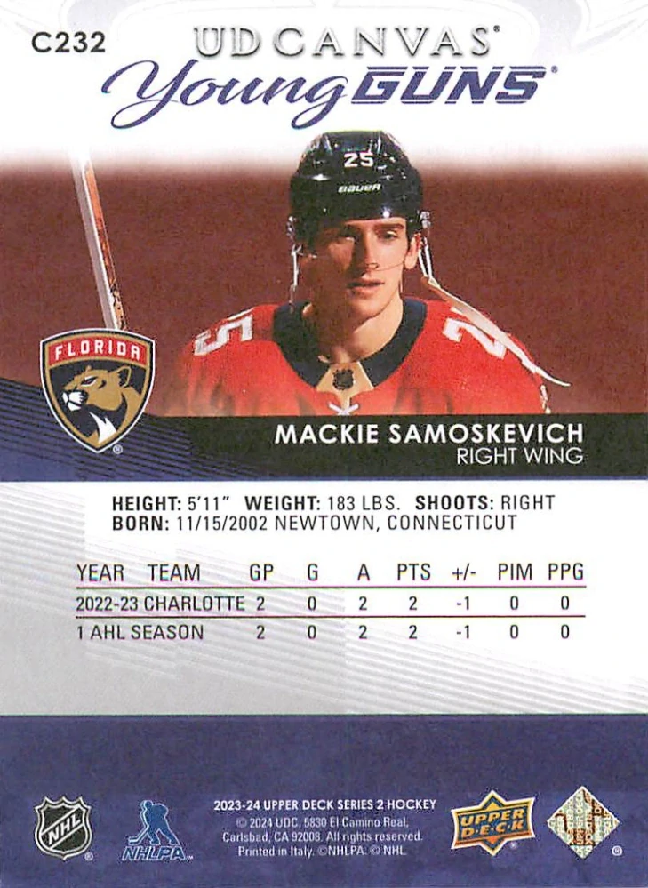 2023-24 UD Series 2 - Mackie Samoskevich - Young Guns Canvas #C232
