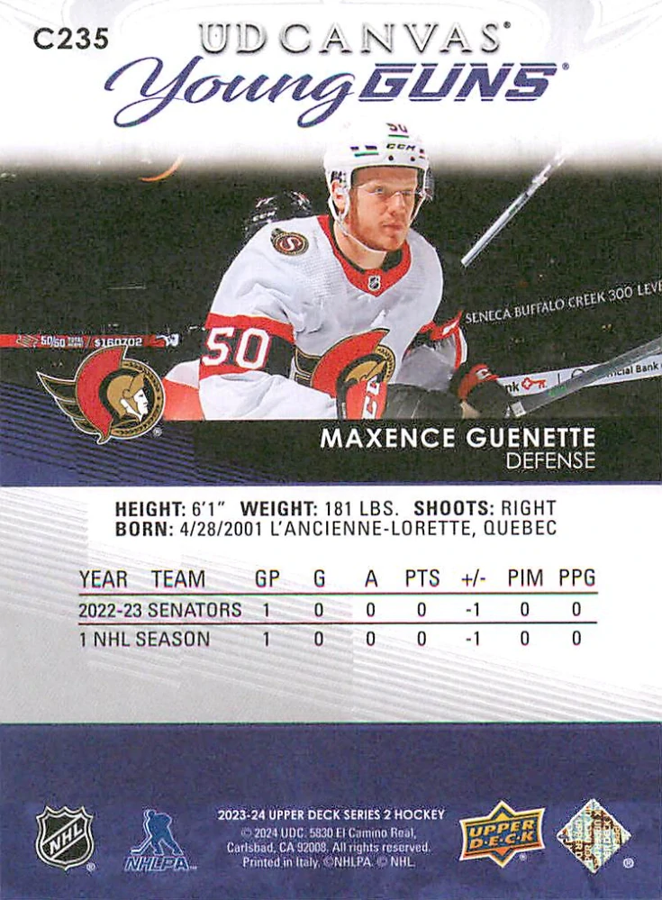 2023-24 UD Series 2 - Maxence Guenette - Young Guns Canvas #C235