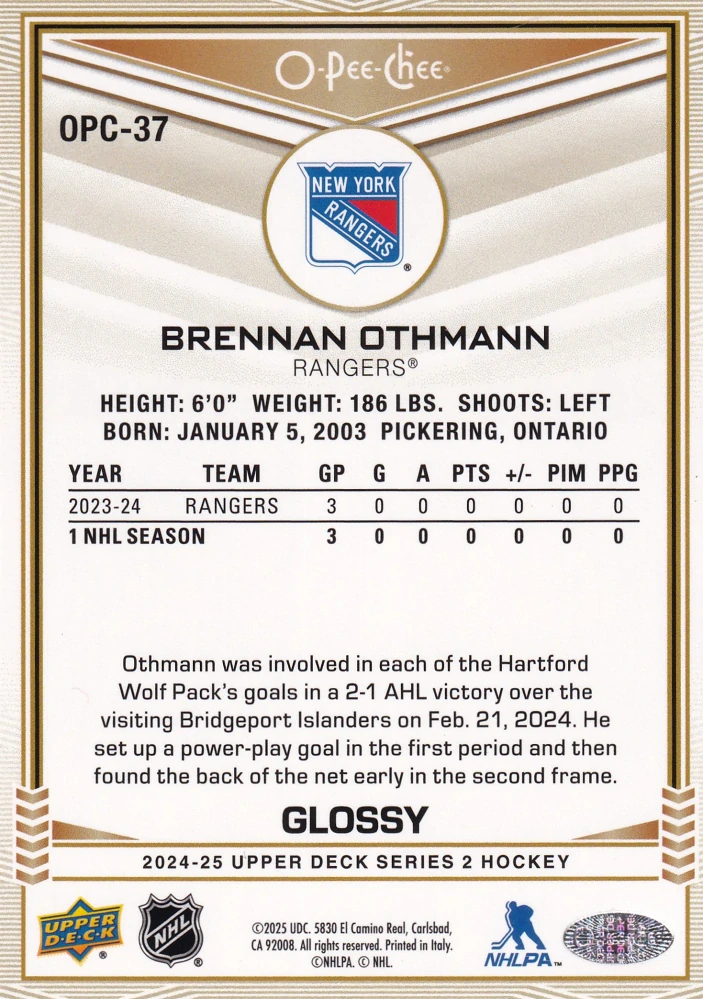 2024-25 UD Series 2 - Brennan Othman - O-Pee-Chee Glossy Gold #OPC-37