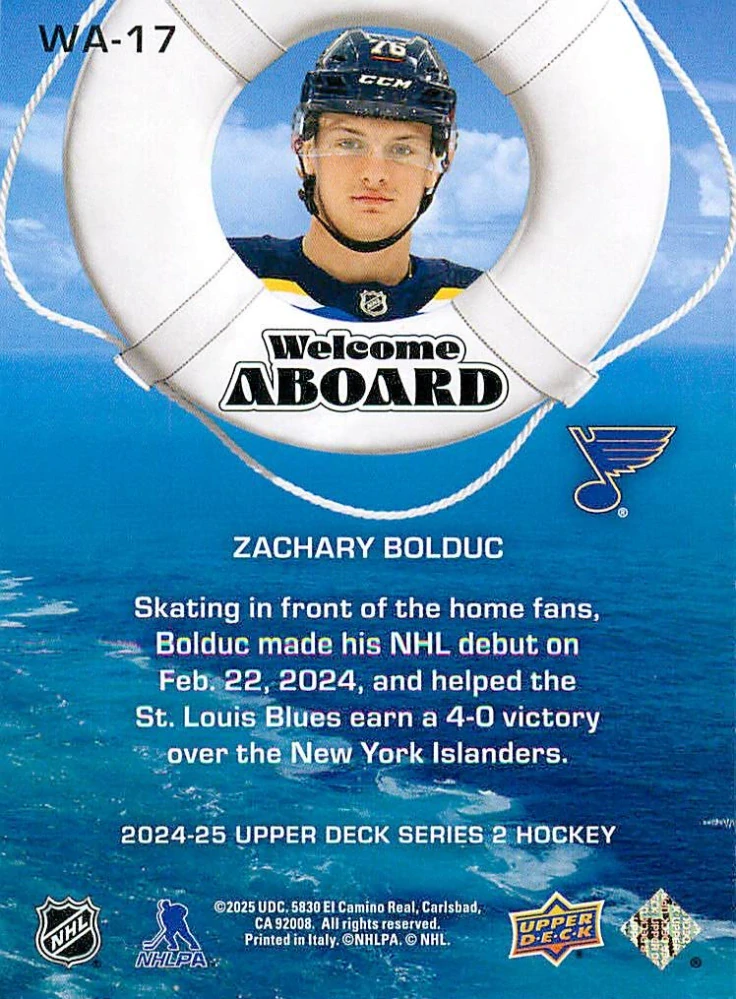 2024-25 UD Series 2 - Zachary Bolduc - Welcome Aboard #WA-17