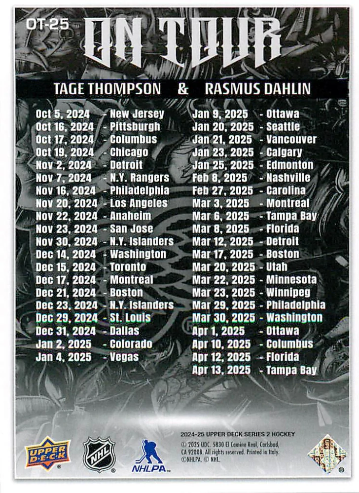2024-25 UD Series 2 - Tage Thompson, Rasmus Dahlin - On Tour #OT-25