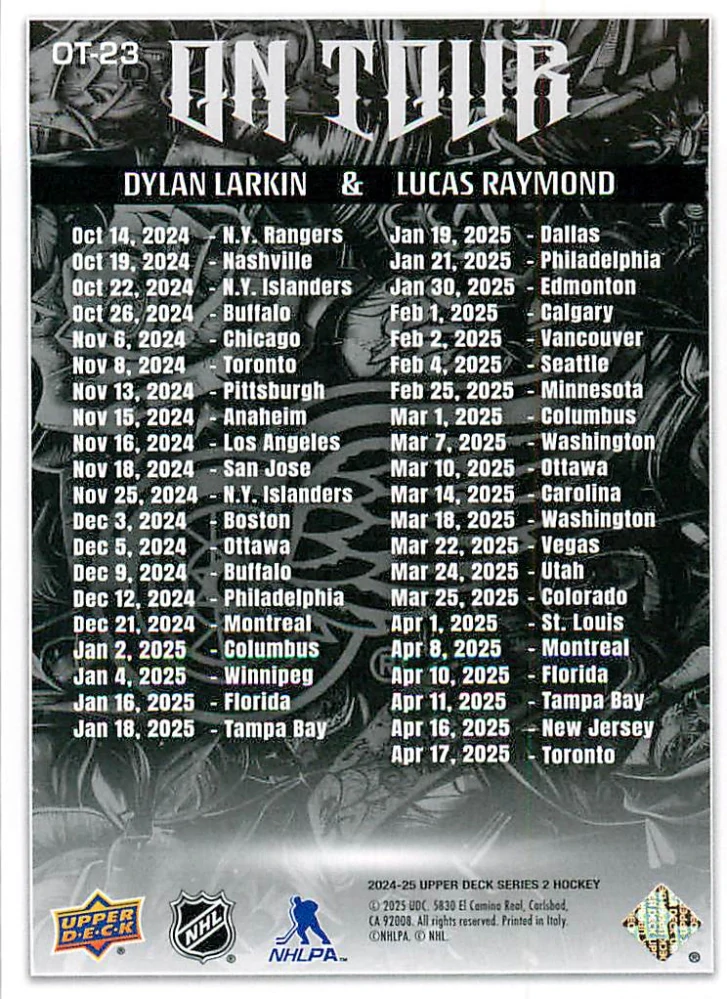 2024-25 UD Series 2 - Dylan Larkin, Lucas Raymond - On Tour #OT-23