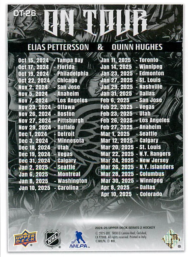 2024-25 UD Series 2 - Elias Pettersson, Quinn Hughes - On Tour #OT-26