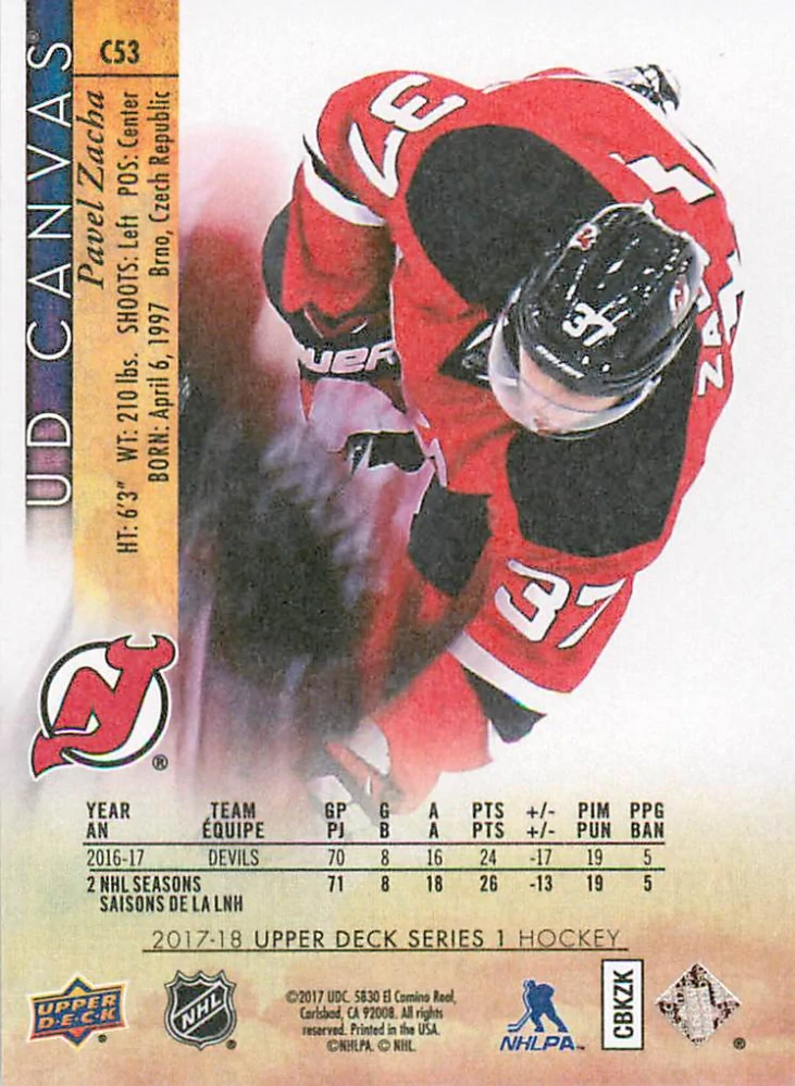 2017-18 UD Series 1 - Pavel Zacha - Canvas #C53