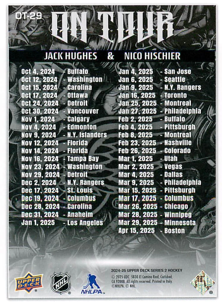 2024-25 UD Series 2 - Jack Hughes, Nico Hischier - On Tour #OT-29