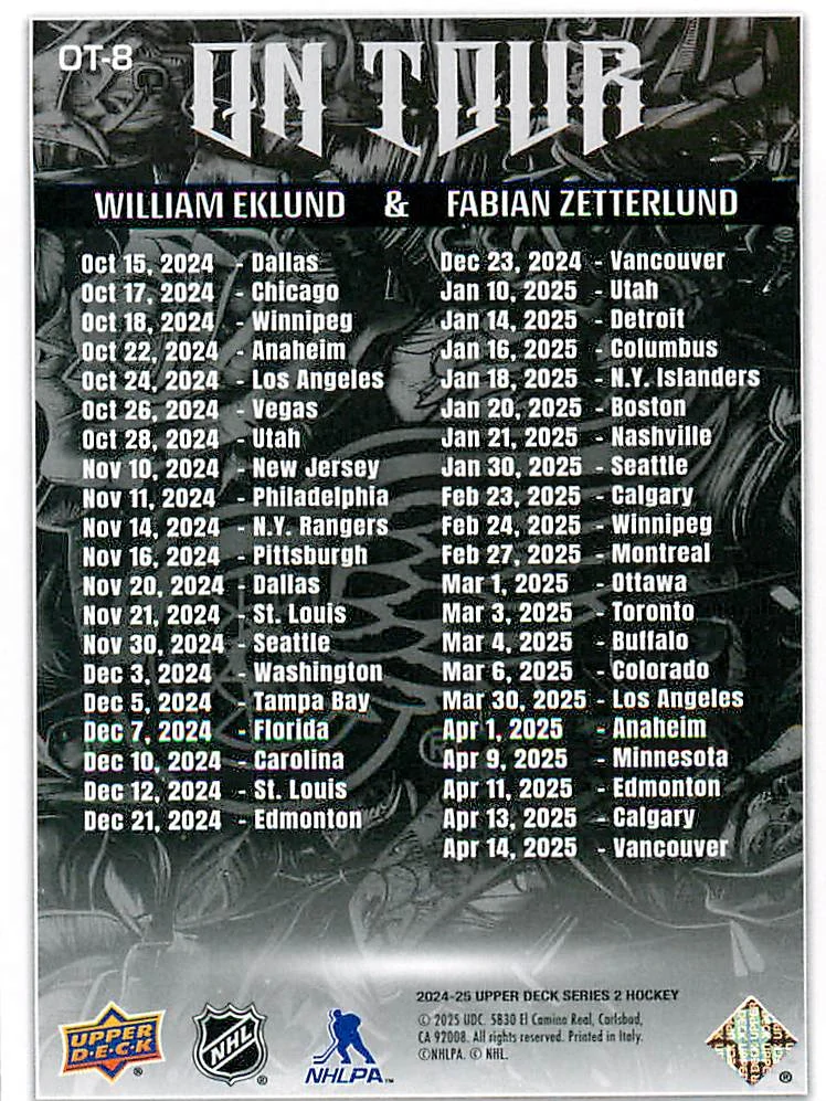 2024-25 UD Series 2 - William Eklund, Fabian Zetterlund - On Tour #OT-8